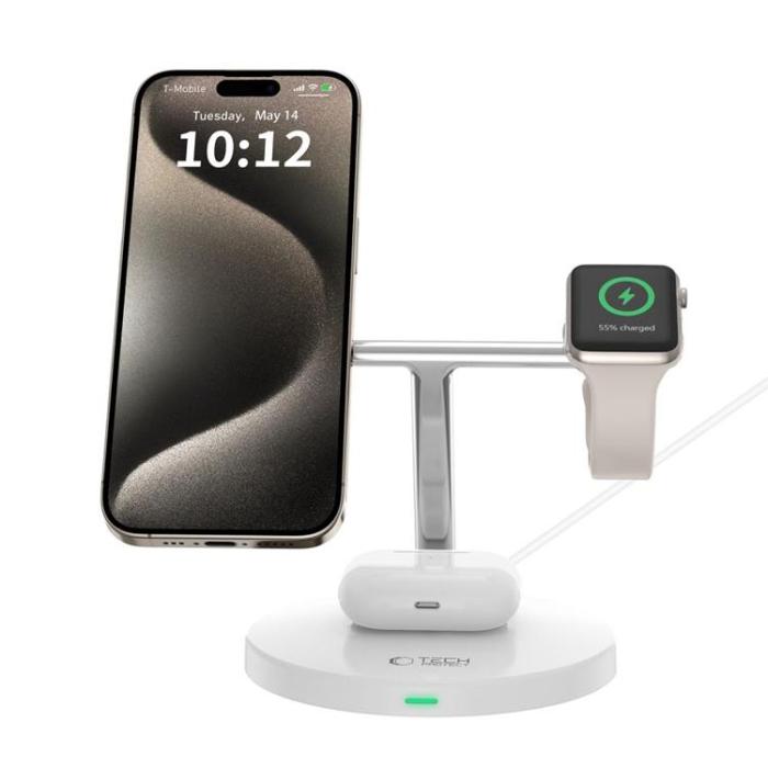 Tech-Protect - Tech-Protect 3-in-1 Trådlös Laddare Magsafe iPhone, Apple Watch, AirPods - Vit
