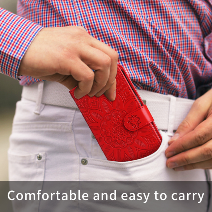 A-One Brand - Galaxy S26 Ultra Plånboksfodral Sunflower Imprint Läder - Röd