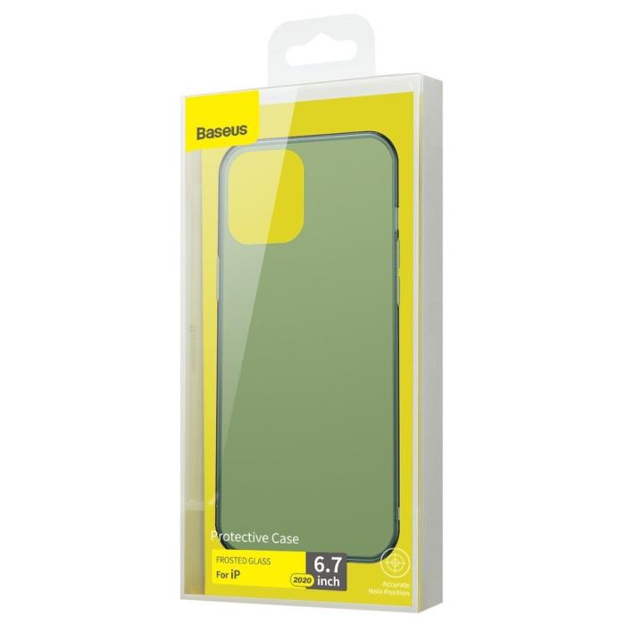 BASEUS - Baseus Frosted Glass Case iPhone 12 Pro Max Skal Mörk Grön