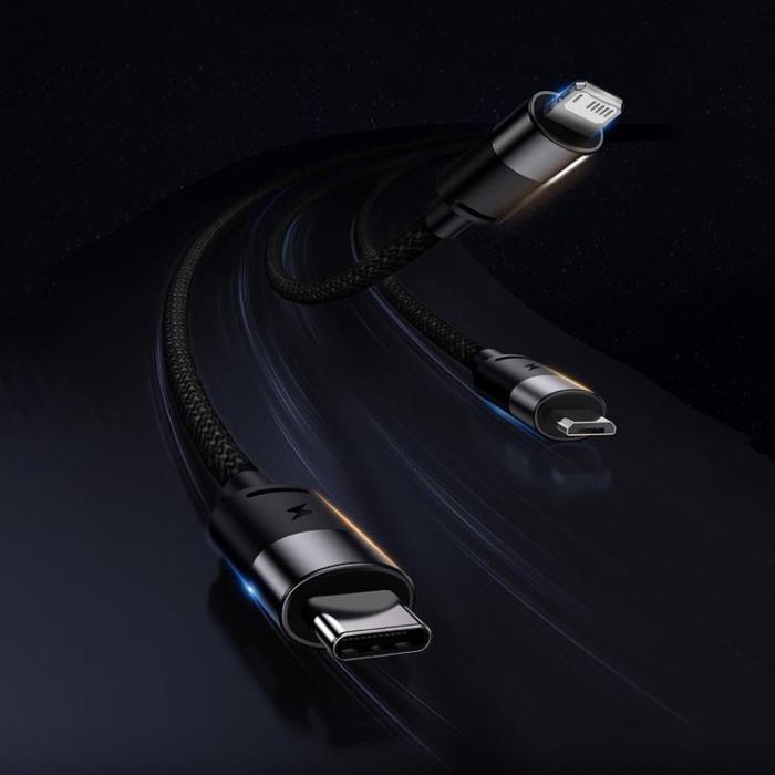 BASEUS - Baseus 3in1 USB-A till USB-C, Lightning, microUSB kabel 1.2m