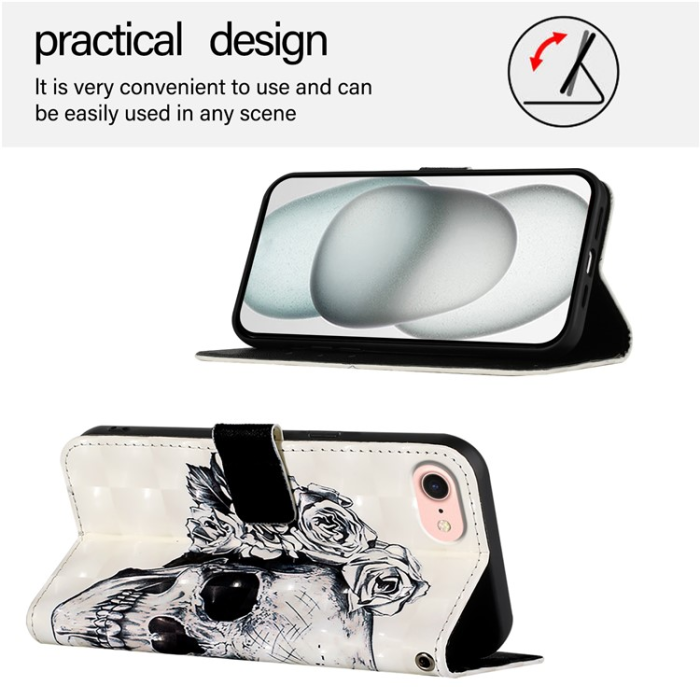 A-One Brand - iPhone 16e Plånboksfodral Printing Pattern Med Rem - Skull