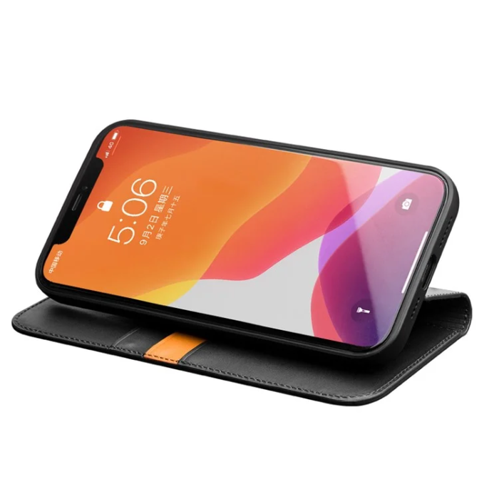 QIALINO - Qialino iPhone 12 Pro Plånboksfodral Äkta läder - Svart