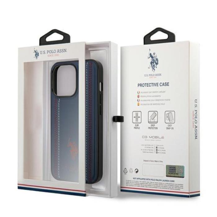 US Polo - US Polo iPhone 14 Pro Max Skal Lädersöm - Marinblå