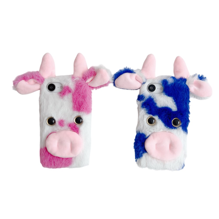 A-One Brand - iPhone 16e Mobilskal Fluffy Cute Cow Plush TPU - Rosa