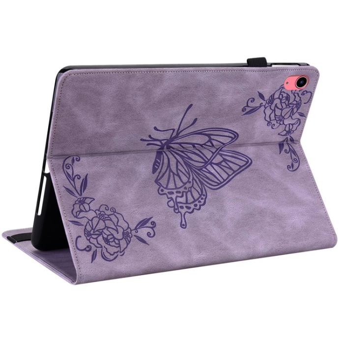 A-One Brand - iPad 10.9 (2022) Fodral Butterfly Flower Imprinted - Lila