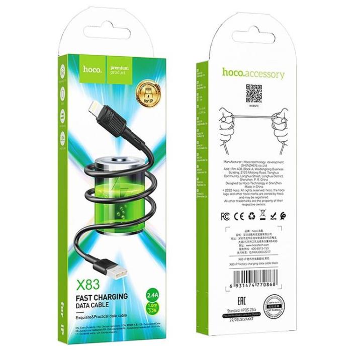 Hoco - Hoco USB-A Till Lightning Kabel 1m - Svart