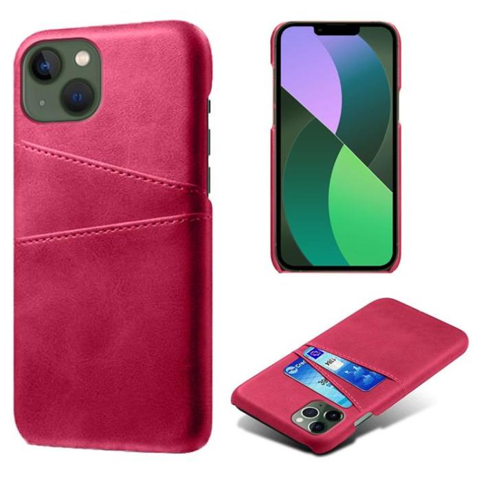 OEM - iPhone 14 Plus Skal Korthållare PU Läder - Magenta