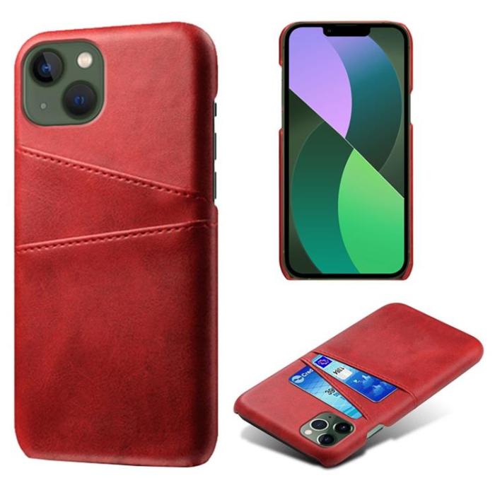 OEM - iPhone 14 Plus Skal Korthållare PU Läder - Röd