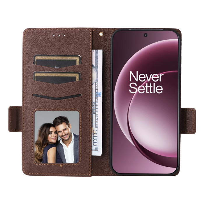 A-One Brand - OnePlus 15 5G Plånboksfodral Litchi Texture Konstläder - Brun