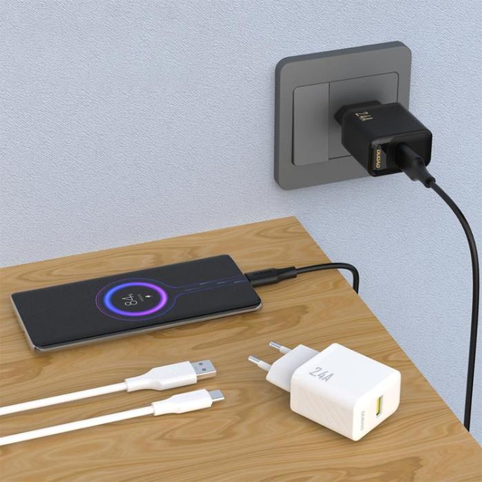 Dudao - Dudao Väggladdare USB-A 2.4A GaN med USB-C Kabel A23TEU - Svart