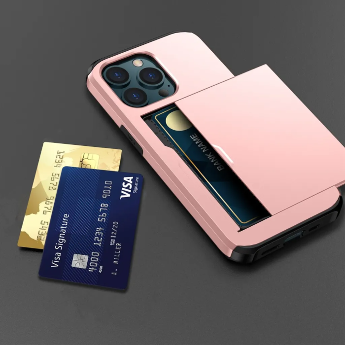 Taltech - iPhone 15 Pro Max Mobilskal Korthållare - Rosaguld