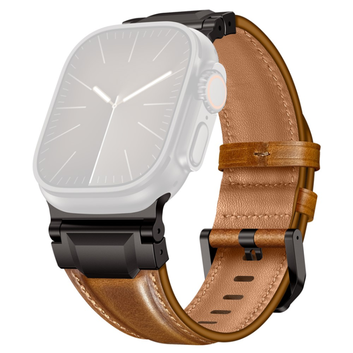 A-One Brand - Apple Watch (42/44/45/46/49mm) Armband Cowhide Läder - Brun/Svart
