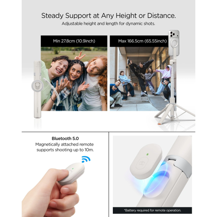 Spigen - Spigen Selfiestick Bluetooth Tripod S582W - Dune Beige