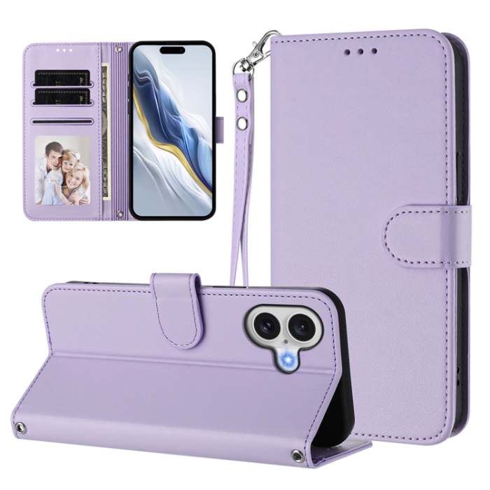A-One Brand - iPhone 17 Plånboksfodral Läder med Handledsrem - Ljuslila