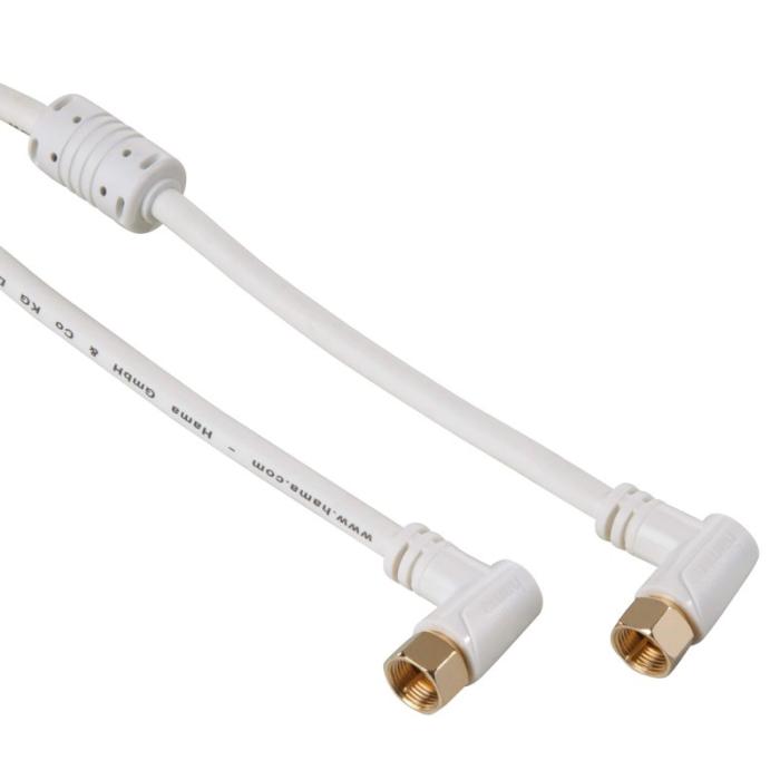 Hama - HAMA Kabel Antenn SAT 95dB Vinklad F-Plug - F-Plug Guld Vit 1.5m