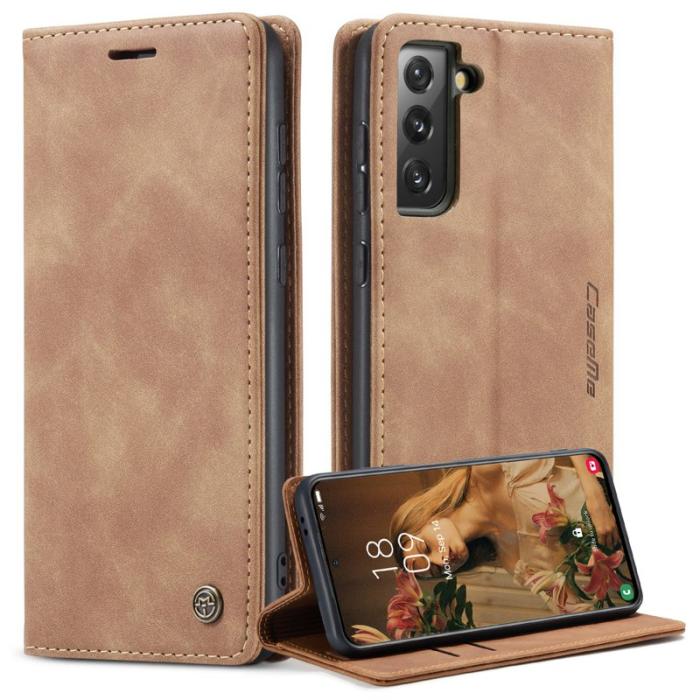 Caseme - CASEME 013 Magnetisk Konstläder Plånboksfodral Ställ för Samsung Galaxy S21 Brun