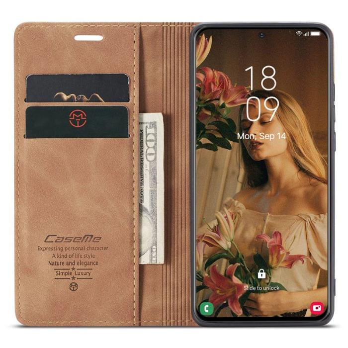 Caseme - CASEME 013 Magnetisk Konstläder Plånboksfodral Ställ för Samsung Galaxy S21 Brun