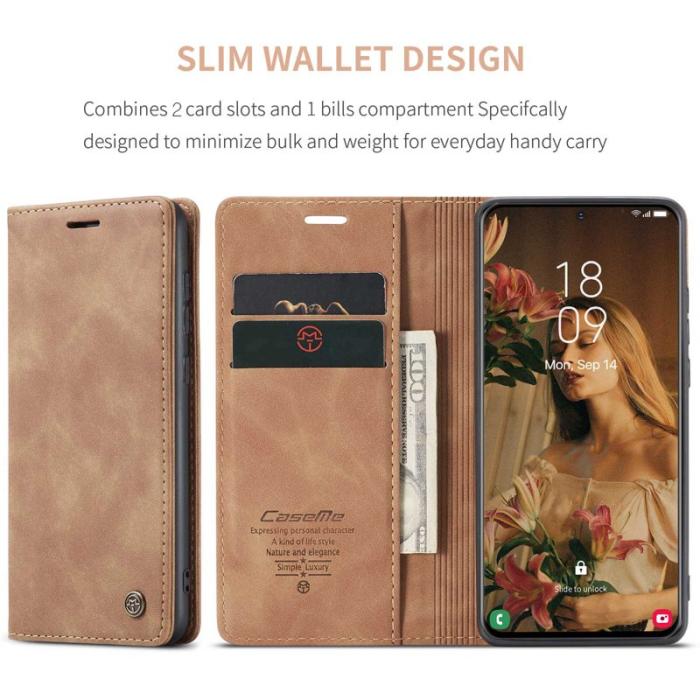 Caseme - CASEME 013 Magnetisk Konstläder Plånboksfodral Ställ för Samsung Galaxy S21 Brun
