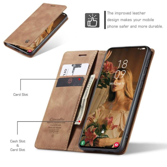Caseme - CASEME 013 Magnetisk Konstläder Plånboksfodral Ställ för Samsung Galaxy S21 Brun