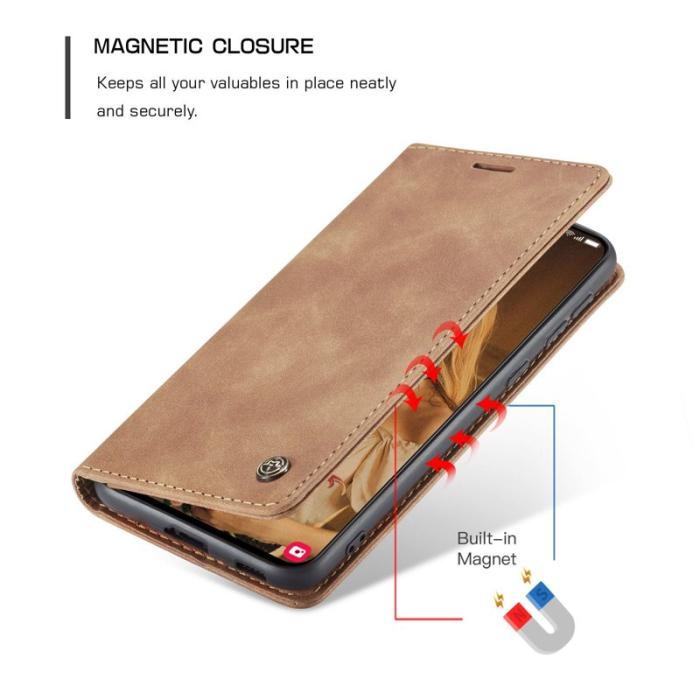 Caseme - CASEME 013 Magnetisk Konstläder Plånboksfodral Ställ för Samsung Galaxy S21 Brun