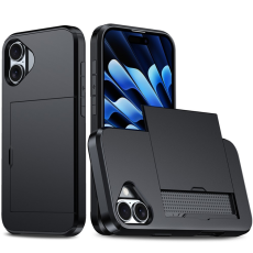 Amorus - AMORUS iPhone 17 Mobilskal Med Glidande Korthållare - Svart