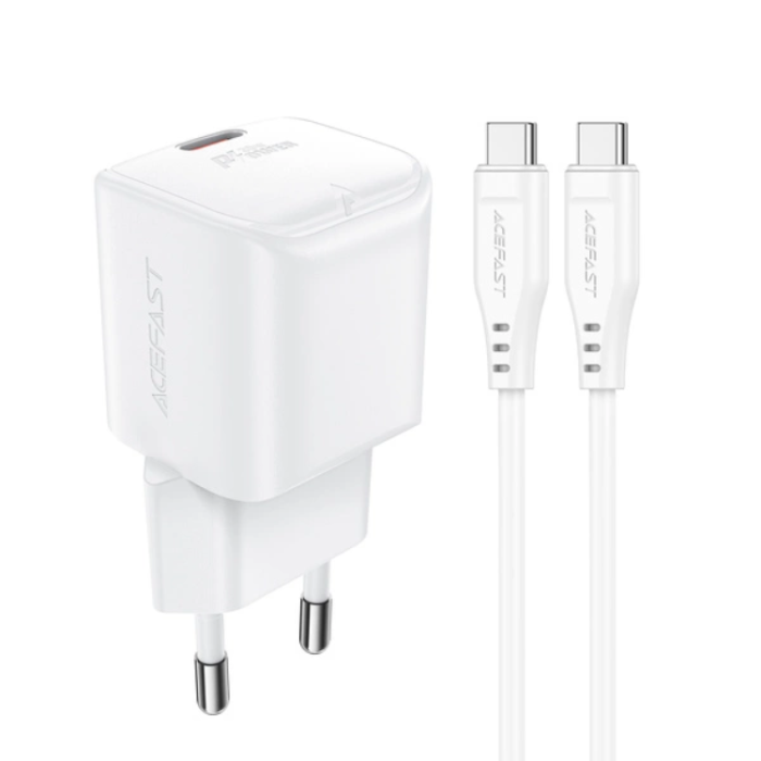 Acefast - Acefast Väggladdare USB-C 30W GaN A77 Mini Med Kabel - Vit