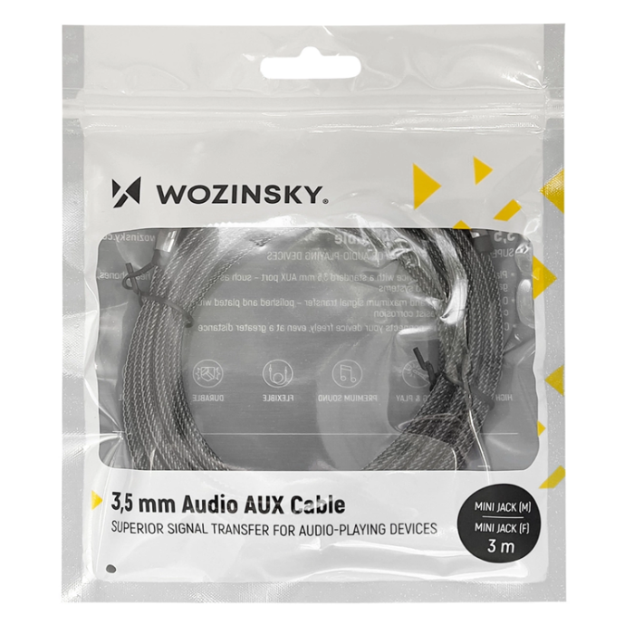 Wozinsky - Wozinsky Förlängnings AUX Kabel Mini Jack 3m - Svart