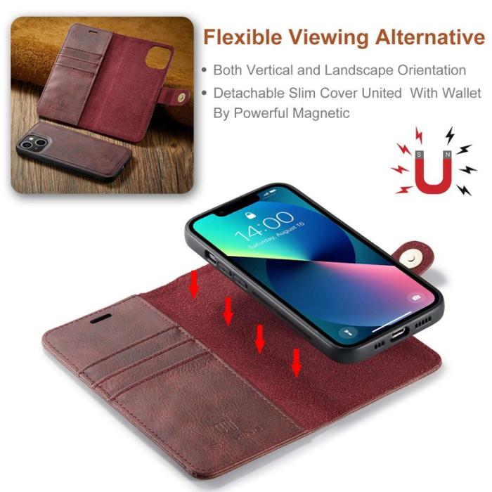 DG.MING - DG.MING iPhone 14 Plus Plånboksfodral i Äkta läderMagnetisk Röd