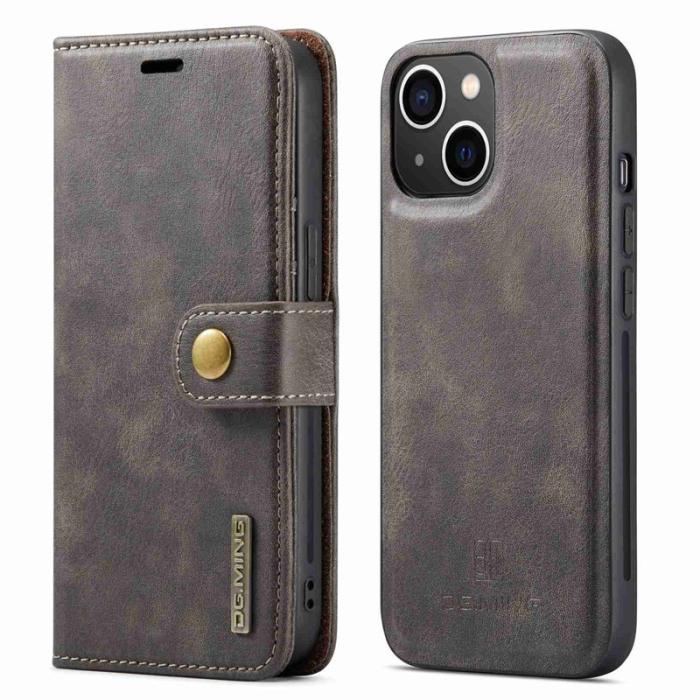DG.MING - DG.MING iPhone 14 Plus Plånboksfodral i Äkta läder Magnetisk Grå