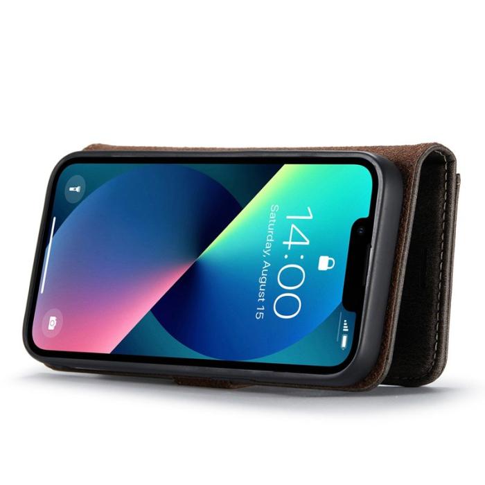 DG.MING - DG.MING iPhone 14 Plus Plånboksfodral i Äkta läder Magnetisk Grå