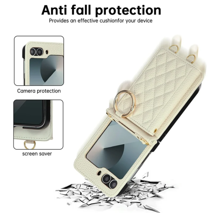 A-One Brand - Galaxy Z Flip 7 FE / Z Flip 6 Mobilskal Korthållare Kickstand Rhombus - Beige