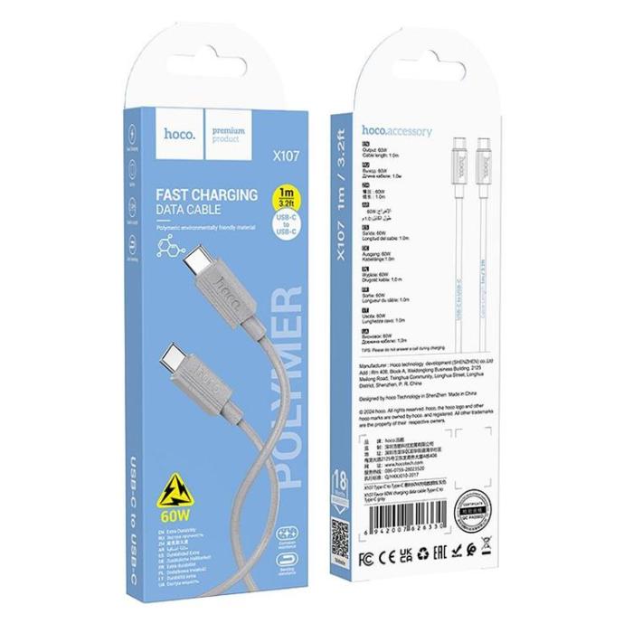 Hoco - HOCO USB-C Till USB-C 60W 1m Kabel 3A X107 - Grå