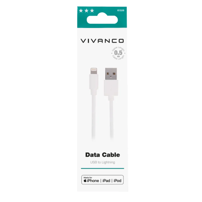 UTGATT1 - Vivanco Lightning kabel Laddare MFI 0,5m - Vit