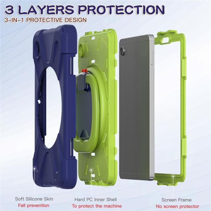 A-One Brand - Galaxy Tab A9 Skal Kickstand Handle Grip - Marinblå / Gulgrön