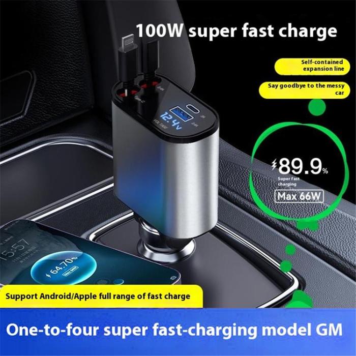 OEM - Billaddare 100W Snabbladdningsadapter med Indragbara Typ-C-Kablar X16