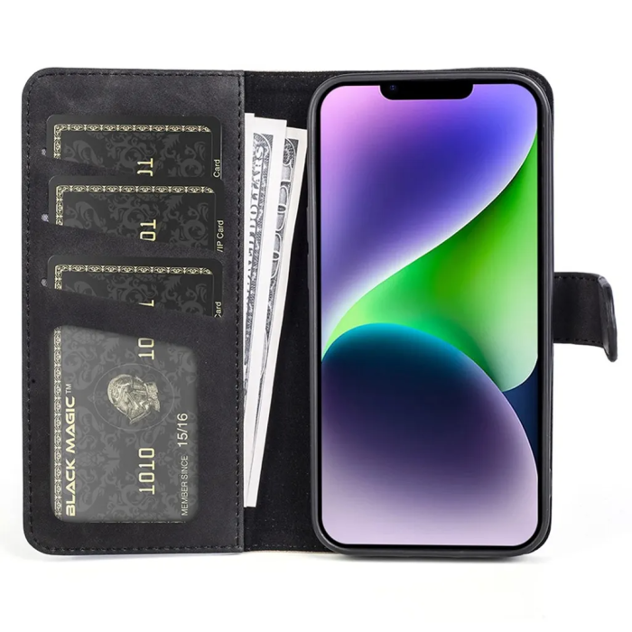 Taltech - iPhone 15 Plus Plånboksfodral Vågigt - Svart