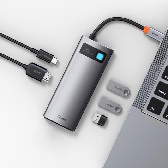 BASEUS - Baseus 5in1 Multifunktionell HUB USB-C 100 W - Grå