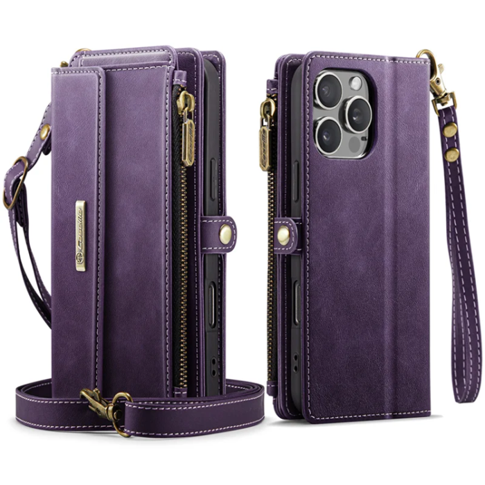 Caseme - Caseme iPhone 16 Pro Max Plånboksfodral RFID Blocking Zipper - Lila