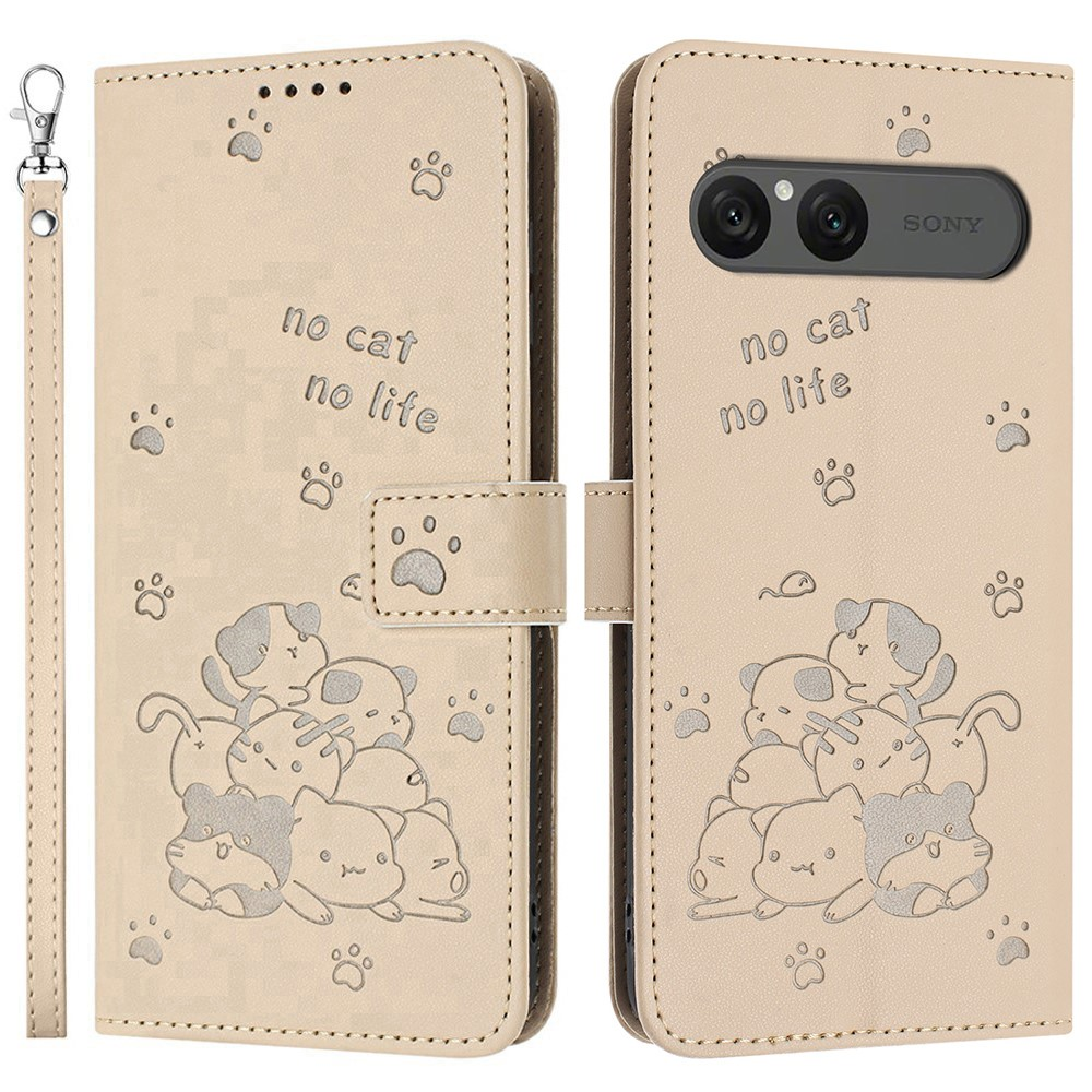 Sony Xperia 10 VII Plånboksfodral Cats Imprint - Beige | 2353 | AlltMobil