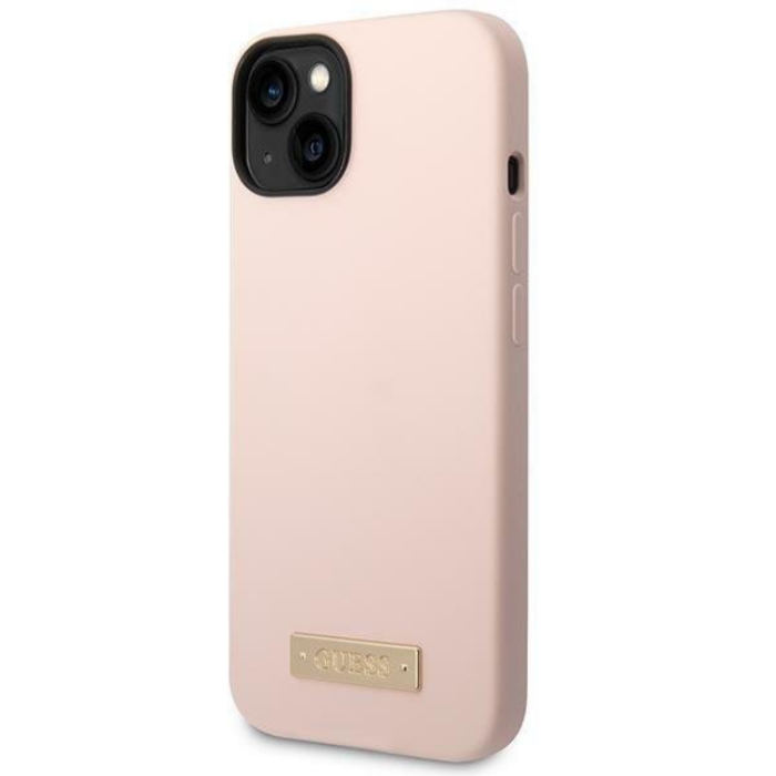 Guess - GUESS iPhone 14 Plus Skal MagSafe Silicone Logo Plate - Rosa