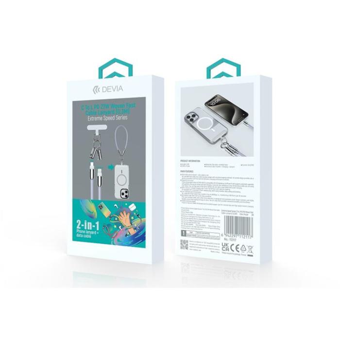 Devia - Devia 2in1 USB-C till Lightning Kabel 27W 0.3m Lanyard - Lila