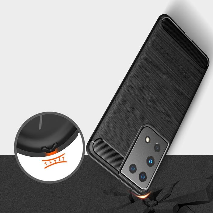 OEM - Brushed Carbon Mobilskal till Galaxy S21 Ultra - Blå