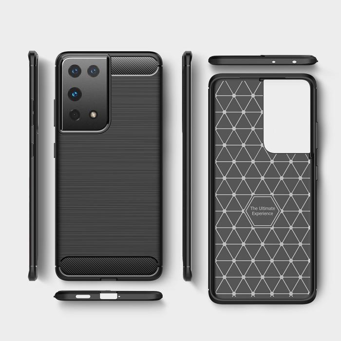 OEM - Brushed Carbon Mobilskal till Galaxy S21 Ultra - Blå