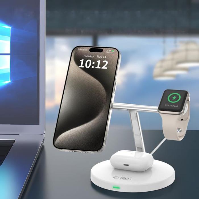 Tech-Protect - Tech-Protect 3-in-1 Trådlös Laddare Magsafe iPhone, Apple Watch, AirPods - Vit