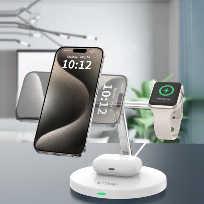 Tech-Protect - Tech-Protect 3-in-1 Trådlös Laddare Magsafe iPhone, Apple Watch, AirPods - Vit