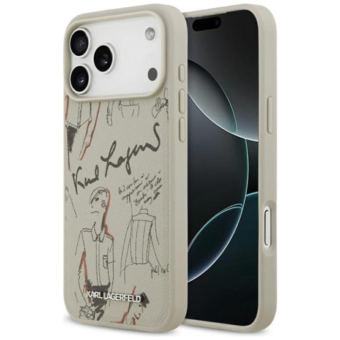 KARL LAGERFELD - Karl Lagerfeld iPhone 17 Pro Max Mobilskal MagSafe Grained Pattern & Logo - Grå