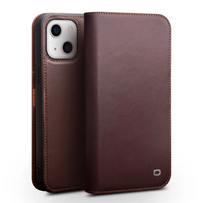 QIALINO - Qialino iPhone 13 Mini Plånboksfodral Cowhide Äkta Läder