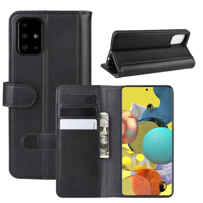 OEM - Äkta Läder Plånboksfodral Samsung Galaxy A51 5G - Svart