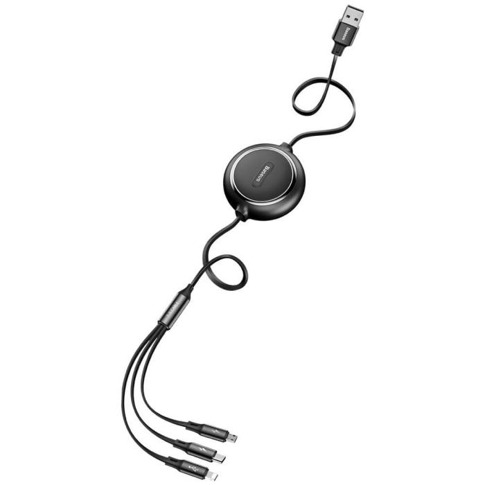 BASEUS - Baseus 3in1 microUSB/ lightning/ USB-C 120cm Golden Loop - Svart