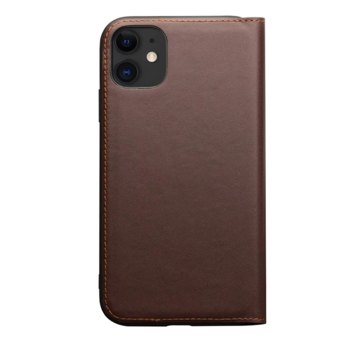 QIALINO - Qialino iPhone 11 Plånboksfodral Äkta läder - Coffee
